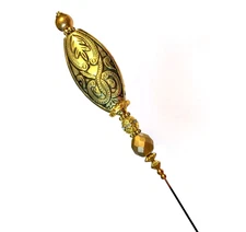 HATPIN with CELTIC MOTIF Gold Finish Beads & Rhinestone - 8 Inches