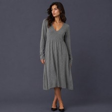 GAP Heather Gray V-Neck Fit & Flare Midi Sweater Dress M Minimalist