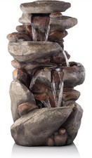 Image of Alpine 4 Tier Rock Water Fountain 102cm LED Lights Remote Garden Grey UK STOCKED