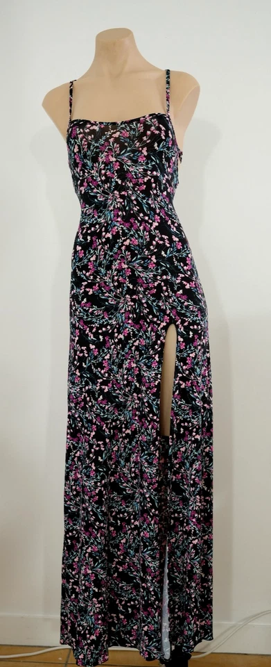 Vestido largo Wicked Weasel negro estampado floral Elka con cordones espalda talla S Foto 4 de 4