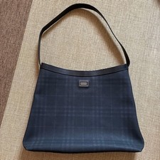 BURBERRY One Shoulder bag Nova Check Leather Dark Navy Vintage Auth From Japan