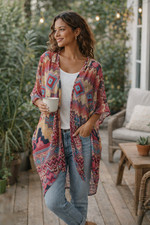 Boho Southwestern Aztec Kimono Womens Open Front Festival Duster Cardigan