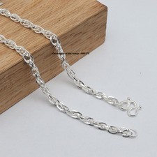 New Pure 999 Fine Silver Unisex Necklace 3mm Oval Link Chain Necklace 19.7inch