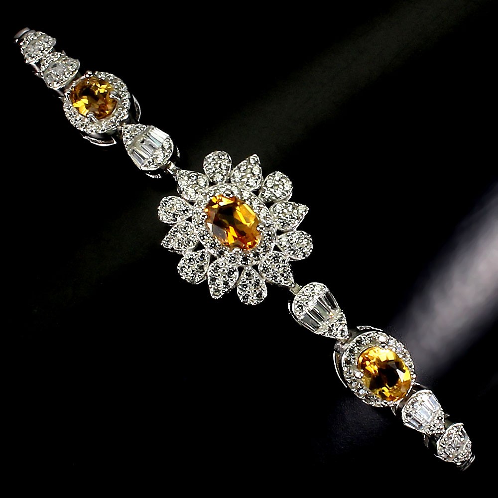 925 Sterling Silver Oval Citrine Bracelet 6x4mm Gemstone 7 Inches Jewelry