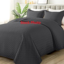 HYLEORY Quilt Set Full/Queen Size- 1 Quilt, 2 Pillow Shams- Dark Gray- 90 x 96