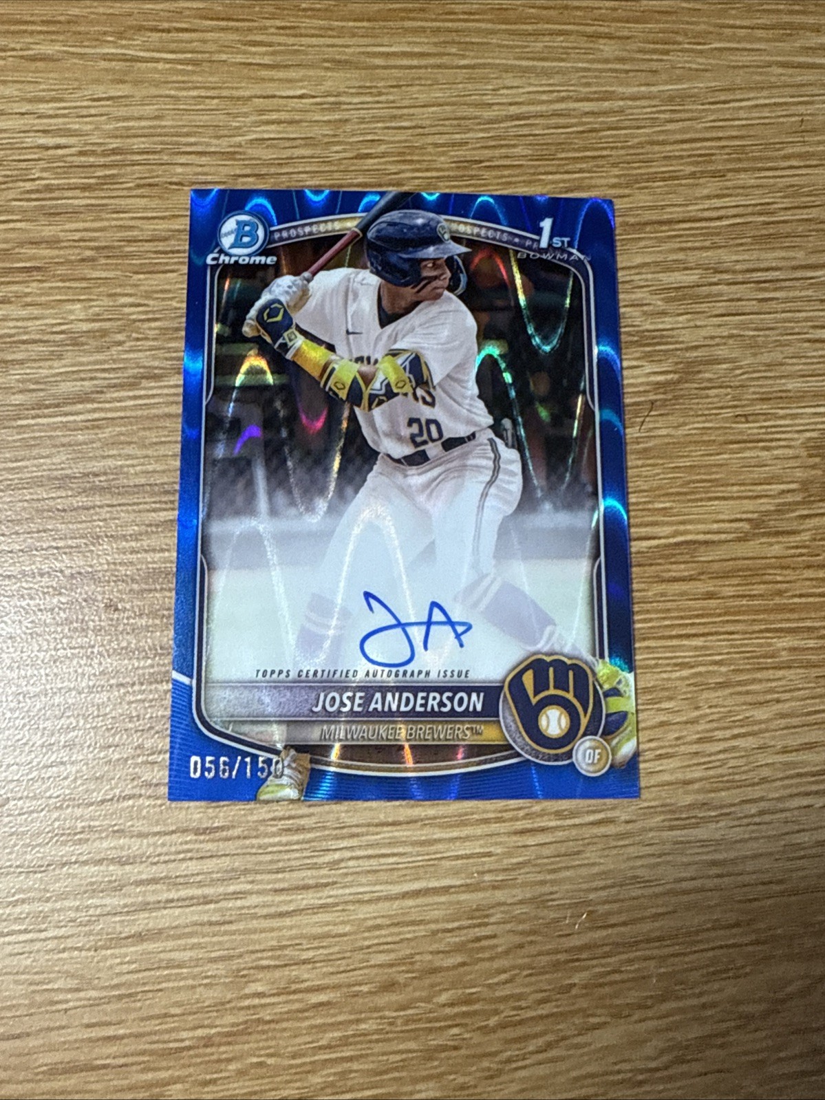 2025 Bowman Chrome Jose Anderson Auto Blue RayWave Refractor 1st #/150 Brewers