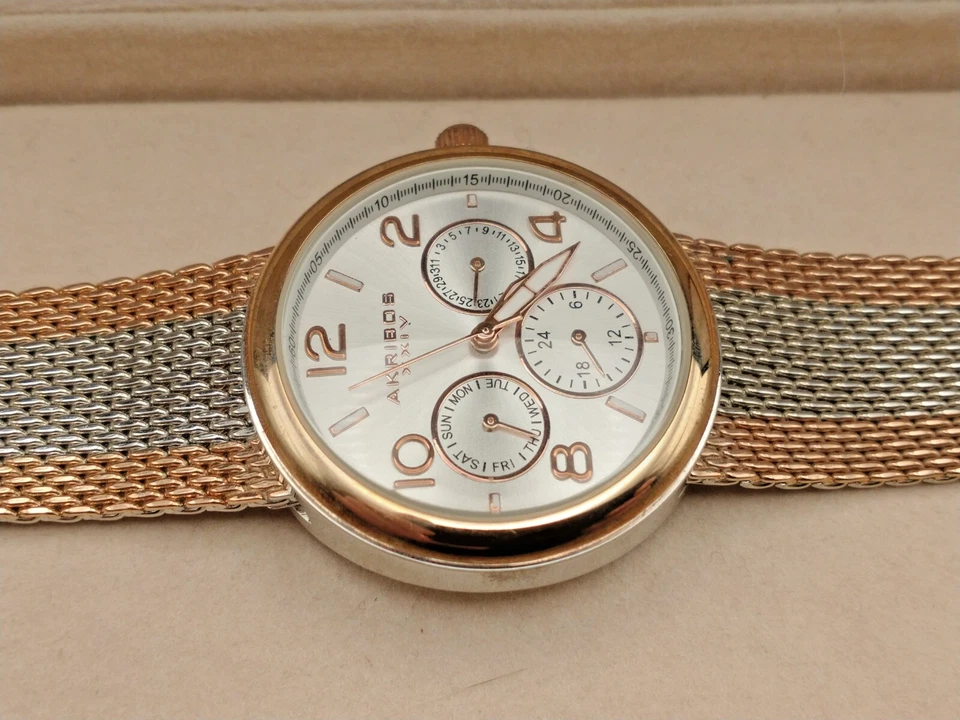 NUEVO Reloj Mujer AKRIBOS XXIV, Plateado y Cobre, Multifunción, Batería Nueva Foto 2 de 4