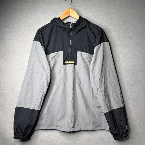 Playboy Windbreaker Jacket Colorblock Hooded Half Zip Grey Black S - product listing photo