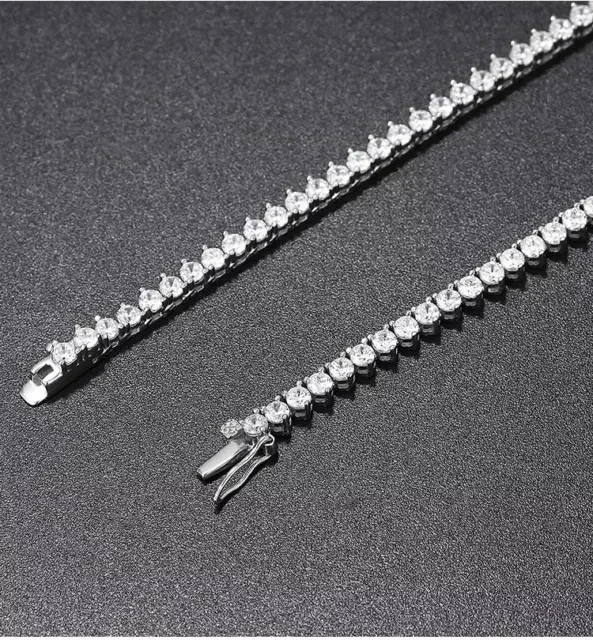 3mm 15 Round Cut Lab Created Tennis Necklace Three Prong 14K White Gold Plated - Imagem 3 de 4