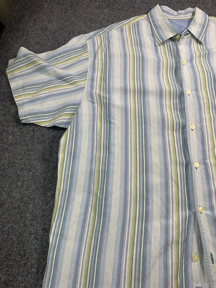 Tommy Bahama Shirt Mens 2XL Striped Short Sleeve Button Up Beach Blue - Image 2 of 4
