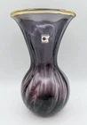 Blenko Purple Amethyst Optic Glass Vase w Yellow Topaz Rim 8.5” Hank Adams #9414