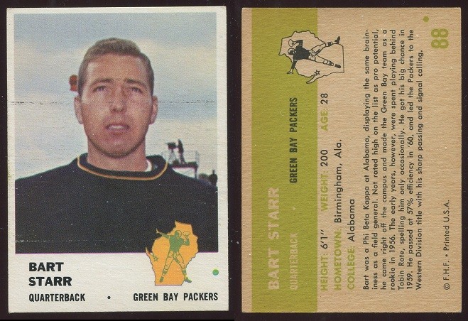 1961 Fleer #88 Bart Starr Green Bay Packers HOF University of Alabama EX
