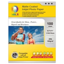 Single Side Matte Coated Inkjet Photo Paper Letter Size 8.5"x11" with 100 she...