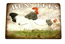 Hens Farm Fresh Eggs Tin Metal Sign Rustic Kitchen Home Market Shop Chickens