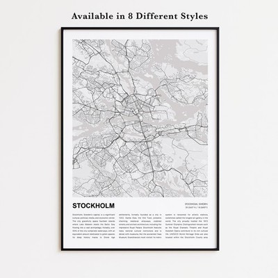 Stockholm City Map Print, Sweden Travel Poster, Modern Map, Wall Decor Art