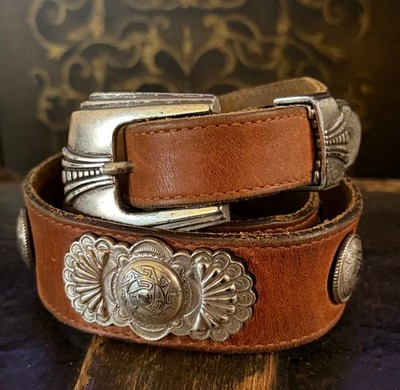 BRIGHTON★　USA VINTAGE ウエスタン　レザー　ベルト Vintage Brighton Leather Concho Belt Brown Silver Western Size 38