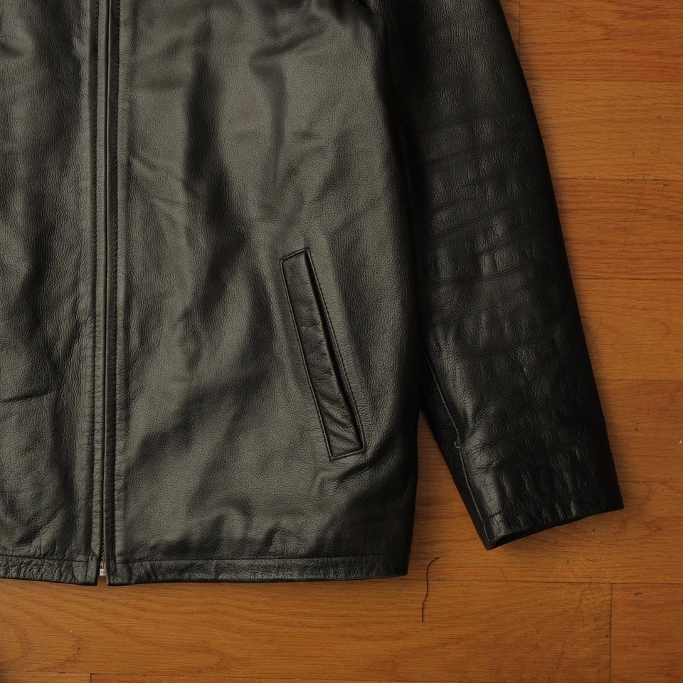 Chaqueta de Cuero Negra Charles Klein Talla S Cremallera Frontal Acolchada Forrada Retro Grunge Foto 3 de 4