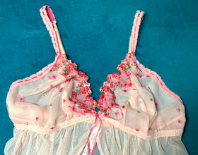Victoria's Secret Dream Angels Pink Hearts and Roses Embroidery Babydoll Set XL