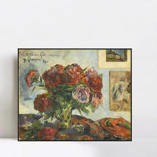 Framed Canvas Giclee Print Art Still Life with Peonies by Paul Gauguin Wall Art