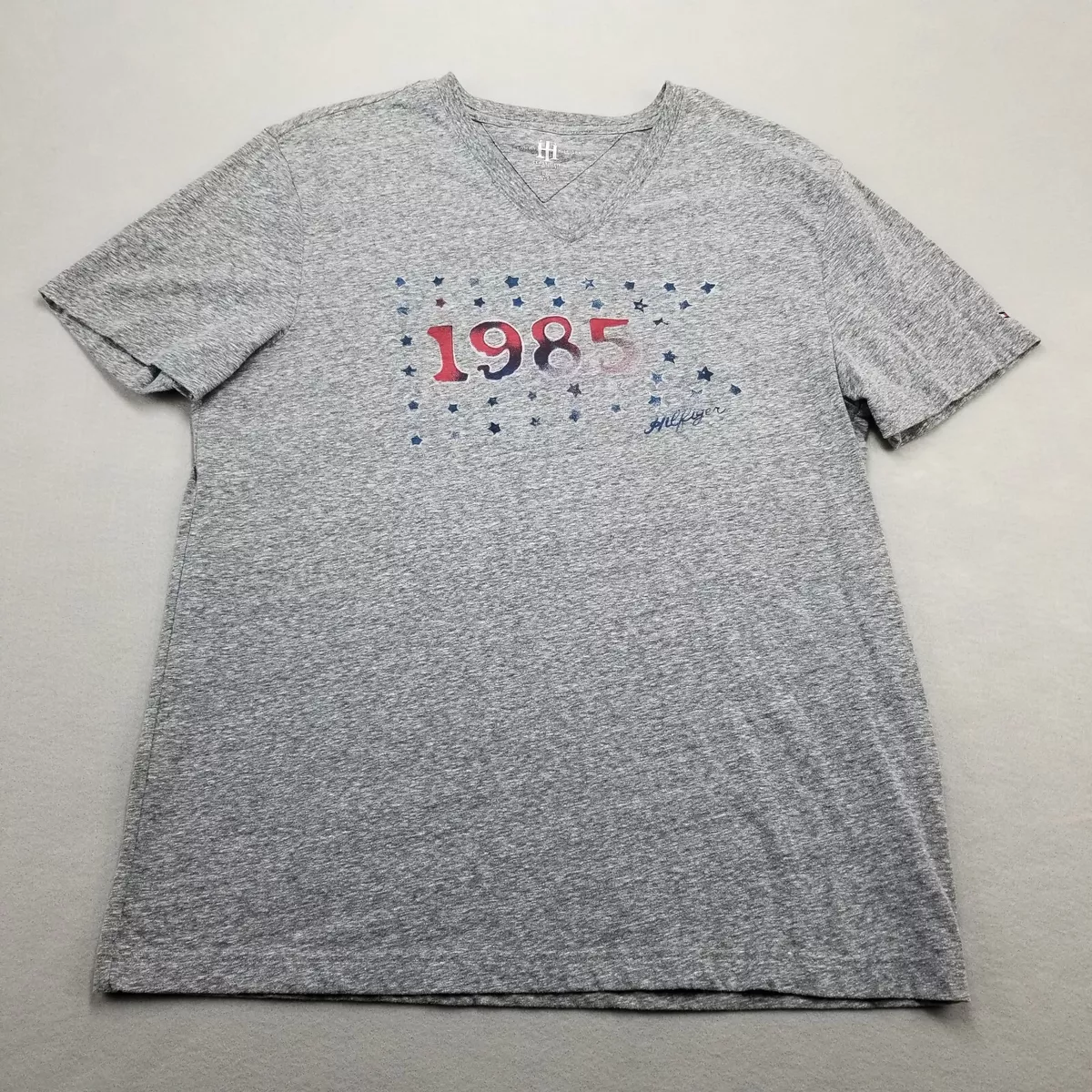 Tommy Hilfiger T Shirt Mens Large Gray Short Sleeve 1985 Stars