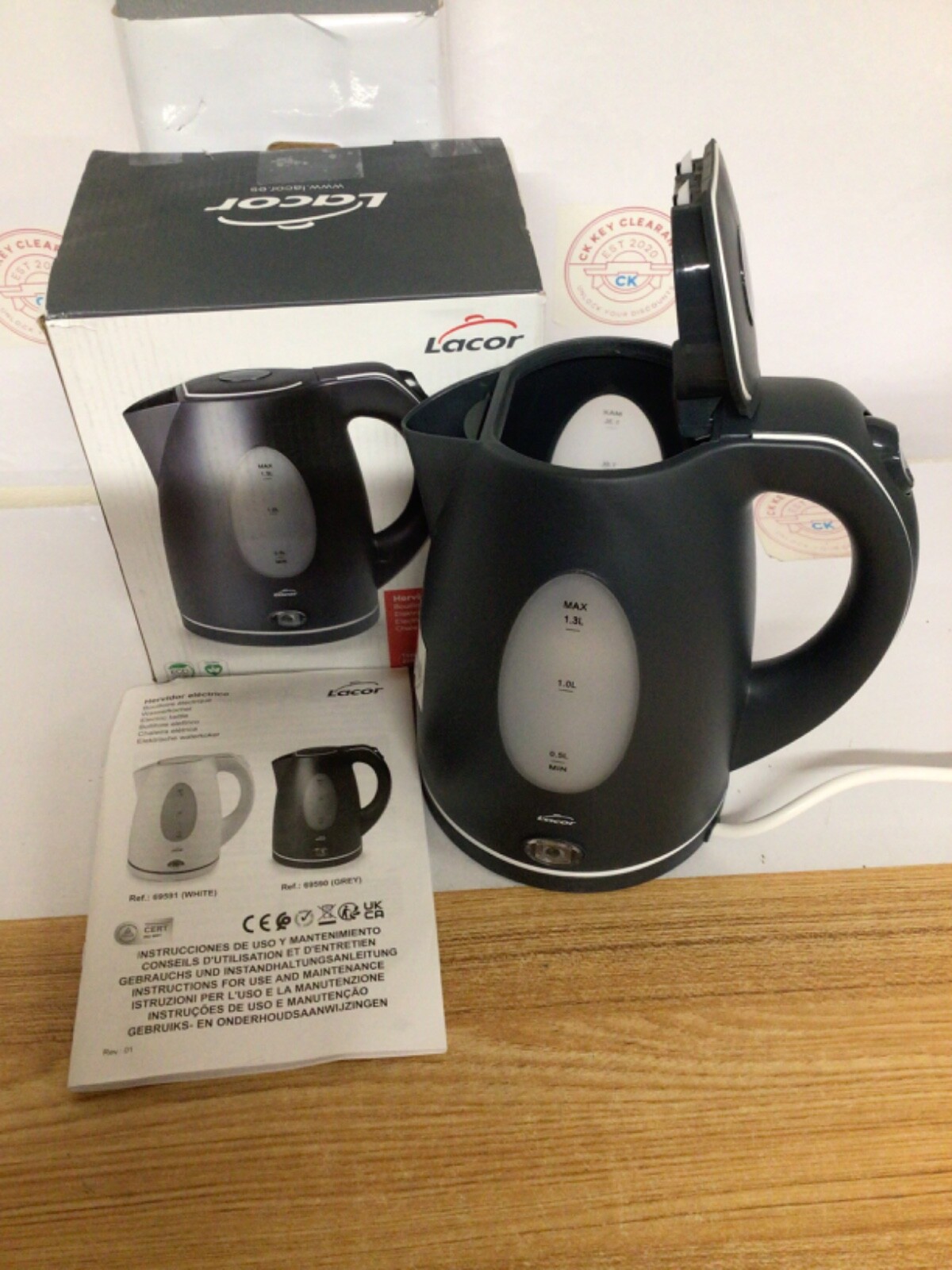 Lacor 69590 Electric Kettle 2200 W, BPA Free, 1.30 L, Plastic, Grey