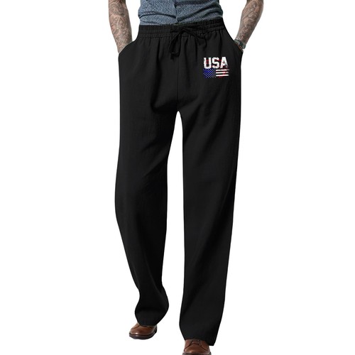 Men's Pants Lightweight Elastic Waist Printed Casual Work Dress Pants W/ Pockets - Picture 5 of 24