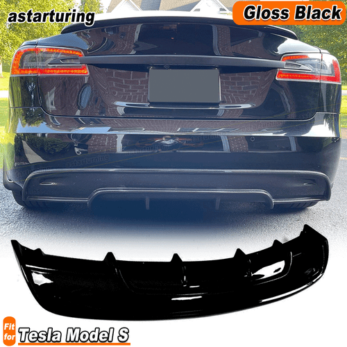 Fit For Tesla Model S Sedan 2016-20 Gloss Black Rear Bumper Diffuser Spoiler Lip - Picture 1 of 8