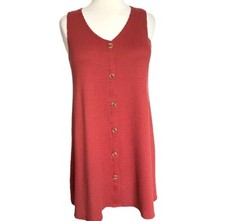 Caution to the Wind Dress Sz M  Rust Brown Sleeveless Full Button Front Stretch