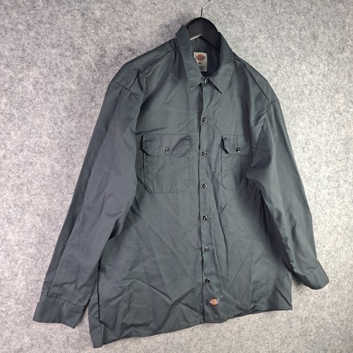 Dickies Shirt Mens Extra Large Grey Long Sleeve Button Up Collared 7191 - Picture 9 of 11