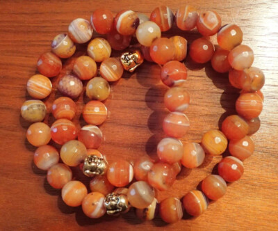 Nice Orange striped Agate 10 mm faceted round beads Bracelet