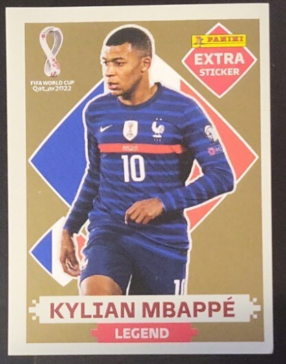Panini FIFA World Cup Qatar 2022  GOLD Extra Sticker Kylian Mbappe real photos