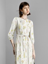 Women's Autumn 2024 New Dress Round Neck Dress Fashion Mid Length Printed Dress