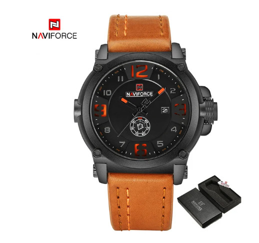 Montre sport NAVIFORCE en cuir marron clair, l'accessoire idéal du bureau au week-end