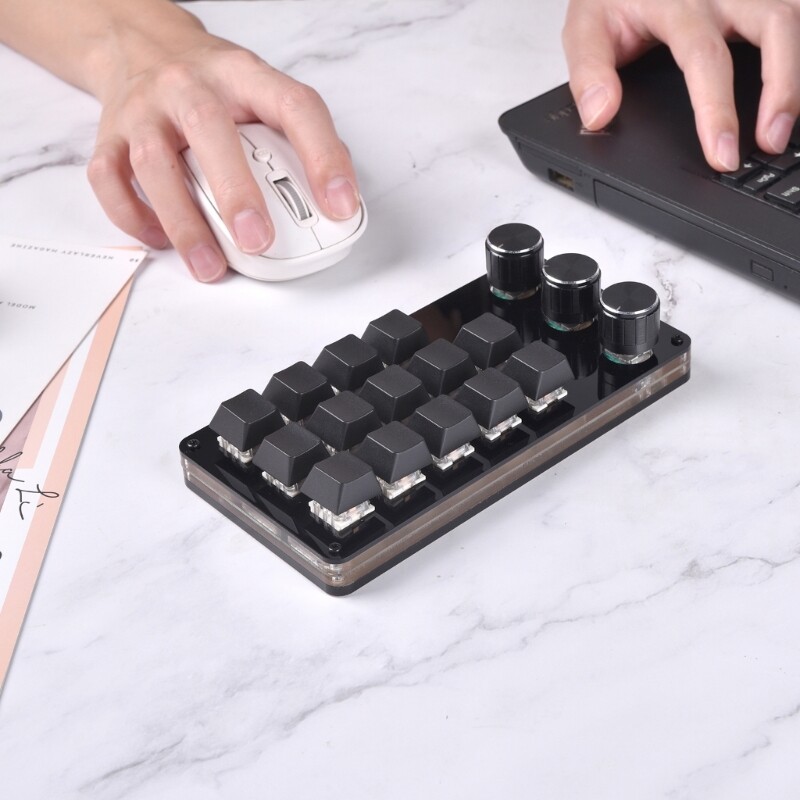 14-Key Macro Mechanical Mini Keyboard with 3 Knobs for Professional Use