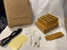 Bamboo Charging Station for Multiple Devices, Cell Phones IPADS TABLETS