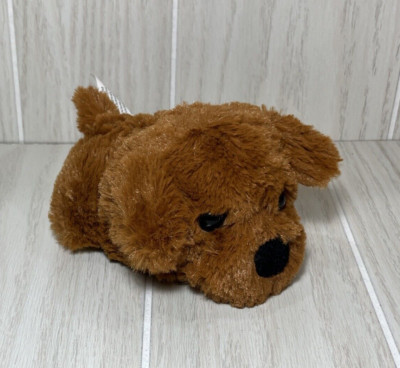 Greenbrier small brown Plush puppy dog lying down black eyes felt tummy