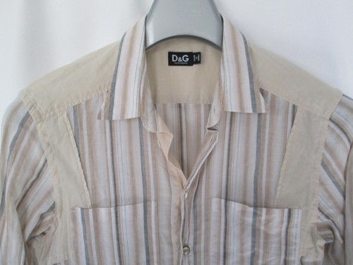 DOLCE & GABBANA Men's Beige Cotton Long Sleeve Striped Snap Button Shirt 46 - Picture 2 of 7