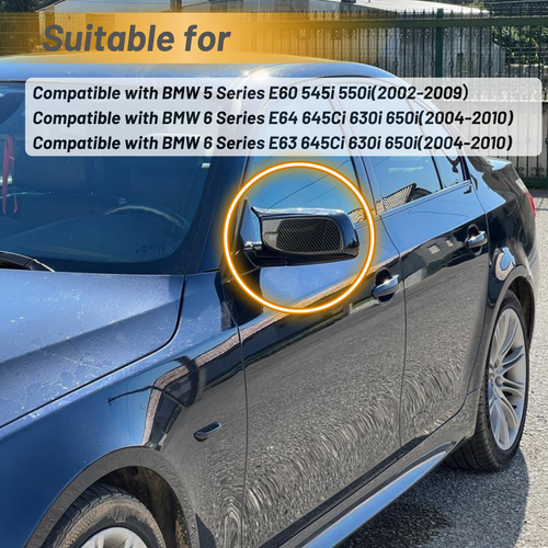 2x Carbon Fiber Side Mirror Cover Caps For 2003-2008 BMW E60 E61 E63 E64 M Style - Picture 13 of 14
