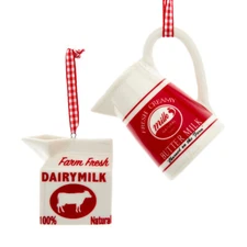 KURT ADLER SET OF 2 PORCELAIN 2.5-3.5" MILK CARTON & POT XMAS ORNAMENTS J7812