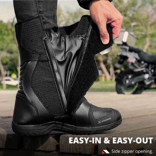 KRONOX Motorcycle Boots for Men - Black Waterproof PU Leather Ankle Boots Size 8 - 第 5/9 張圖片