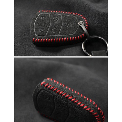 Full Suede Covered Key Fob Remote Protector Holder Cover Case For Cadillac A - Picture 9 of 10