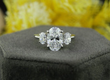 Oval Cut Moissanite Three Stone Wedding Trilogy Minimalist Ring Birthday Gift