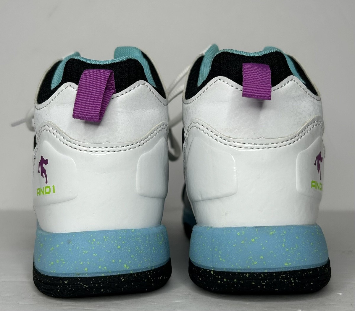 And1 Boys High Top Basketball Used Sneakers White Black Neon  display picture 2