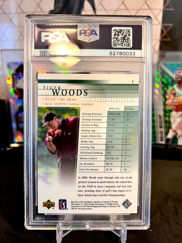 ⭐️ TIGER WOODS 2001 CUBIERTA SUPERIOR #1 PSA 9 COMO NUEVA TARJETA DE RADIOCONTROL CON GRADO DE NOVATO 🙂 - Imagen 2 de 2