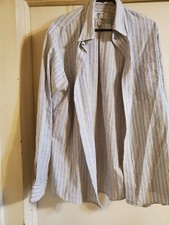Arrow Wrinkle Free Oxford Blue Gray Tan Striped Men's Dress Shirt Size 16 5