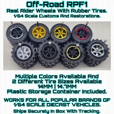 Off-Road RPF1 6 Spoke Real Rider Wheels Rubber Tire For 1/64 Scale Custom Hot
