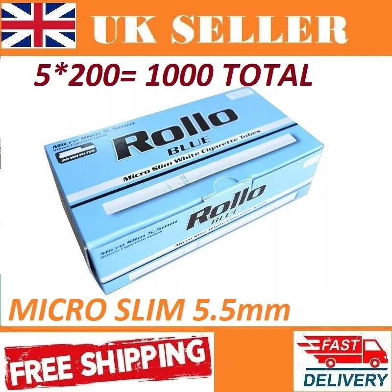 5*200=1000 ROLLO BLUE MICRO SLIM 5.5mm EMPTY CIGARETTE TUBES NEW PRODUCT ! ! !