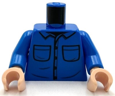 Lego New Minifig Blue Torso Shirt Button Up w/ Collar 2 Pockets Pattern