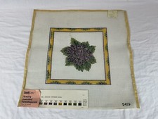 VTG Scovill Dritz HAND PAINTED Needlepoint Canvas VIOLETS BOUQUET 136