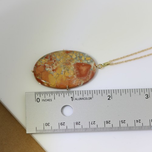 Maligano Jasper Pendant 14k Yellow Gold Natural Healing Stone Pendant Necklace - Picture 4 of 9